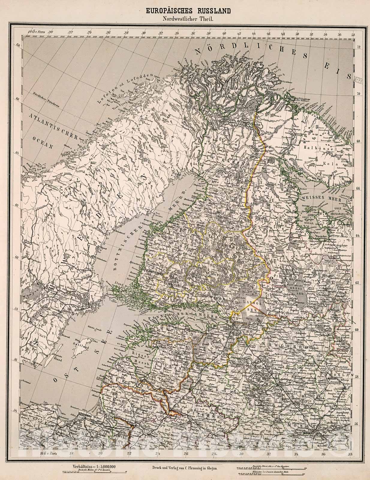 Historic Map : Europaisches Russland Nordwestlicher Theil, 1884, Vintage Wall Decor