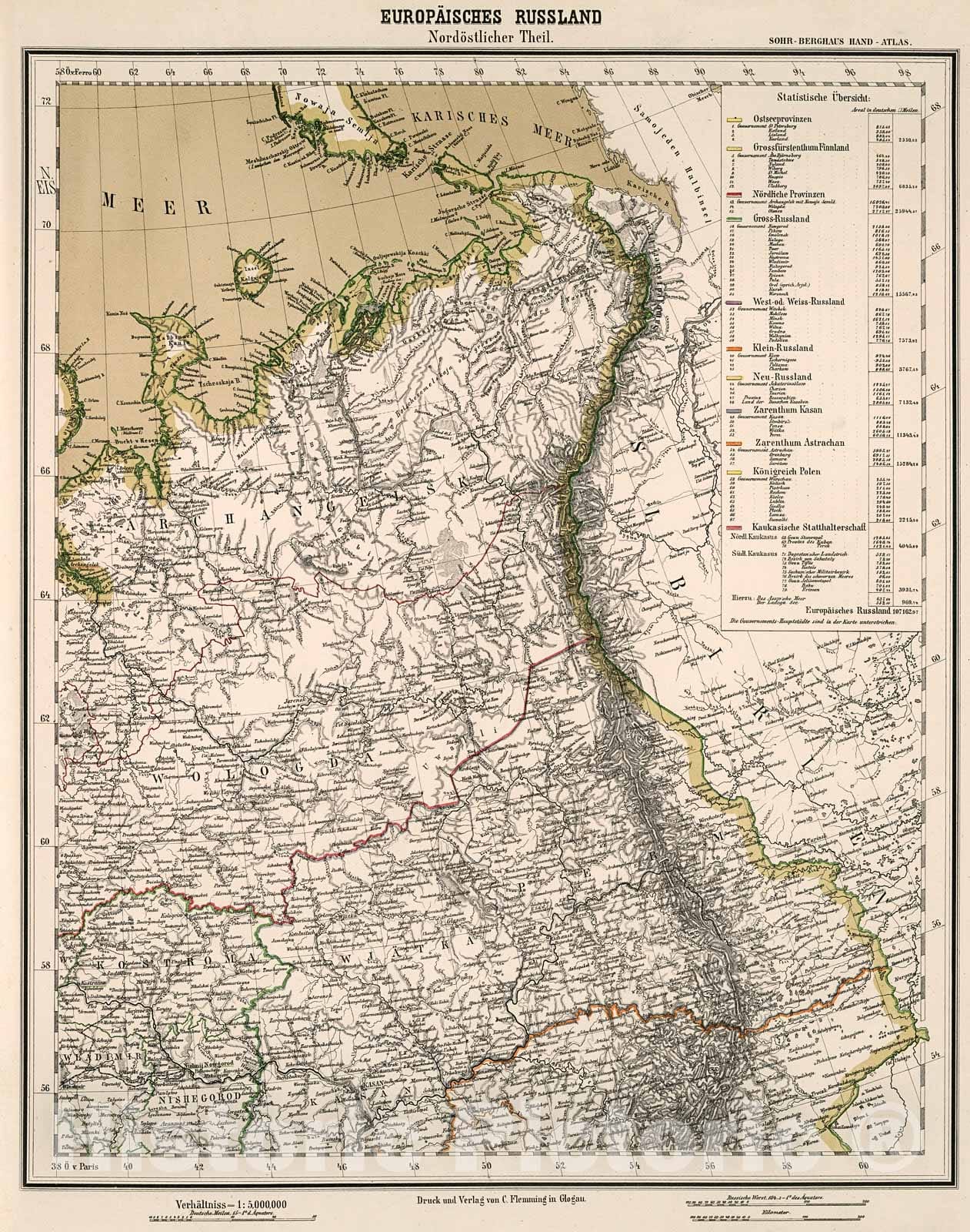 Historic Map : Europaisches Russland Nordostlicher Theil, 1884, Vintage Wall Decor