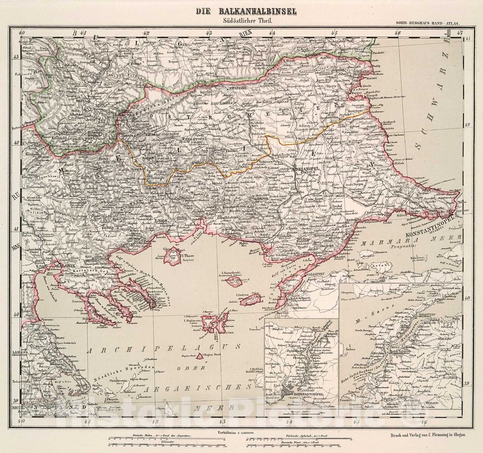 Historic Map : Die Balkanhalbinsel Sudostlicher Theil, 1884, Vintage Wall Decor