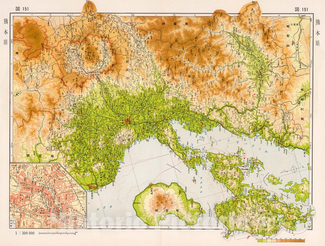 Historic Map : Kumamoto prefecture, Japan, 1956, Vintage Wall Decor