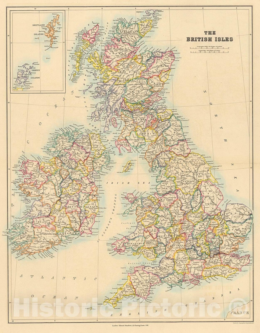 Historic Map : The British Isles, 1884, Vintage Wall Decor