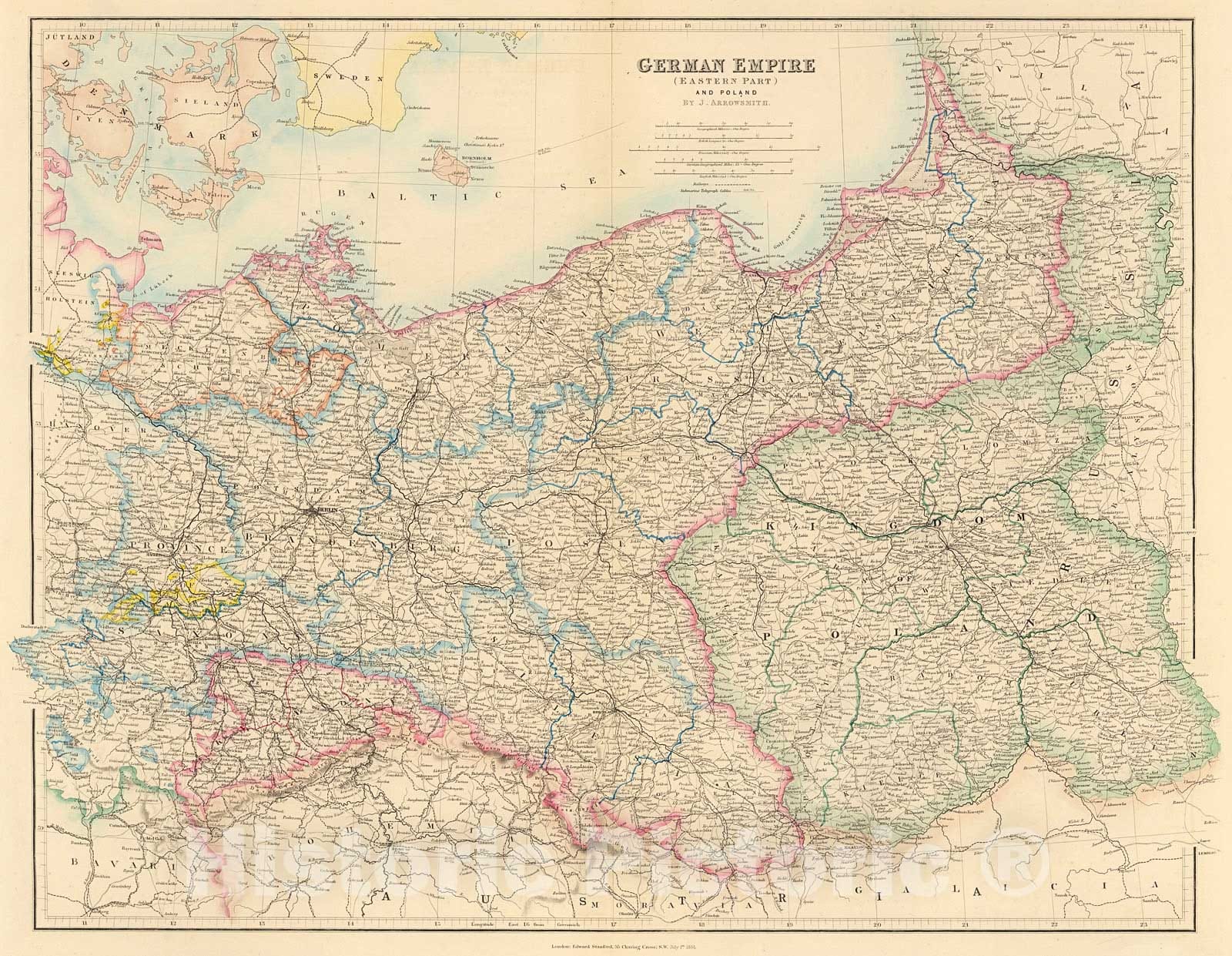 Historic Map : German Empire (Eastern part) and Poland, 1884, Vintage Wall Decor