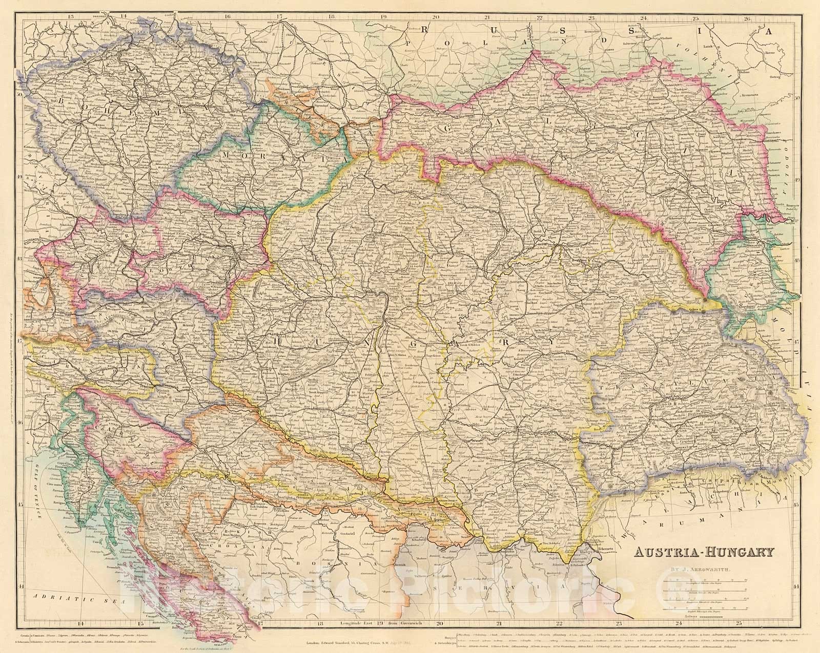 Historic Map : Austria - Hungary, 1884, Vintage Wall Decor