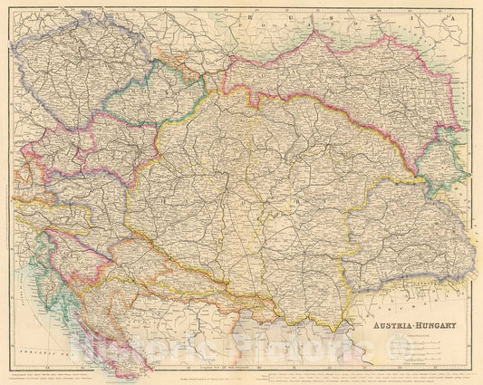 Historic Map : Austria - Hungary, 1884, Vintage Wall Decor