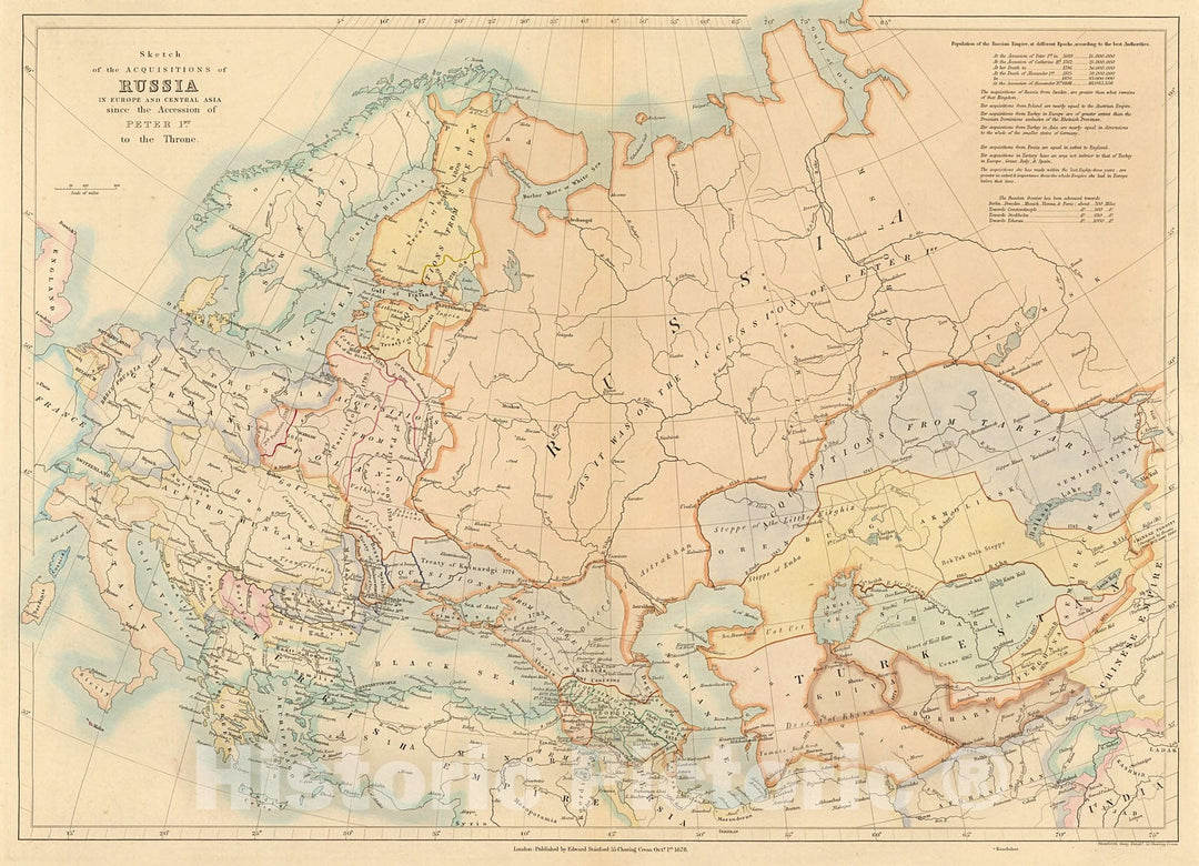 Historic Map : Sketch of the acquisitions of Russia in Europe, 1884, Vintage Wall Decor
