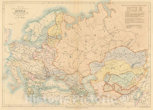 Historic Map : Sketch of the acquisitions of Russia in Europe, 1884, Vintage Wall Decor