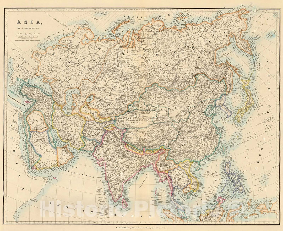 Historic Map : Asia, 1884, Vintage Wall Decor