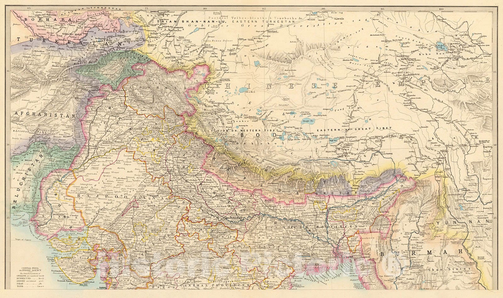 Historic Map : Stanford's portable map of India: Central India or Indore Agency, 1884, Vintage Wall Decor