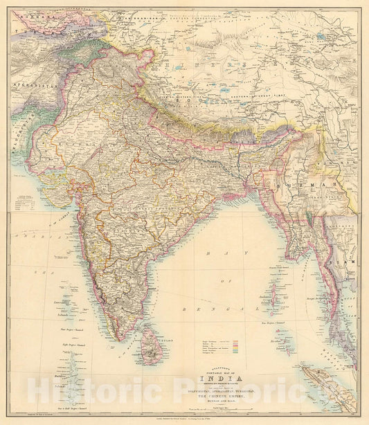 Historic Map : Stanford's portable map of India, 1884, v2, Vintage Wall Decor