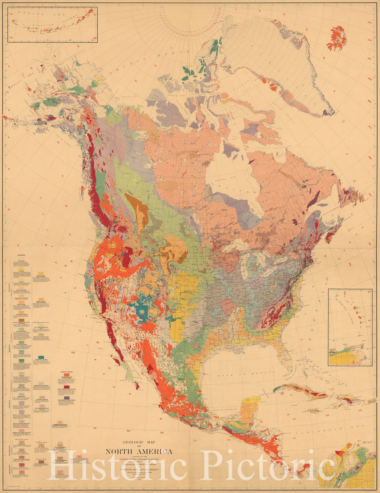 Historic Map : Geologic map of North America. Professional paper 71. plate 1A-D, 1911, Vintage Wall Decor