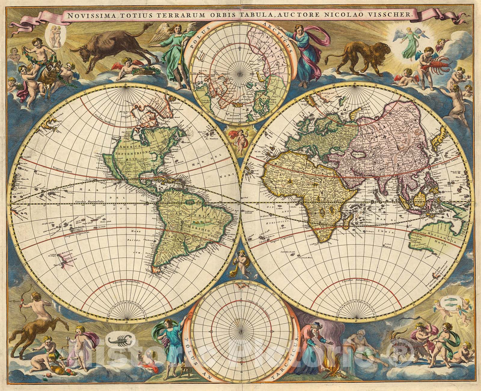 Historic Map : Novissima Totius Terrarum Orbis Tabula Auctore Nicolao Visscher, 1679, Nicolaes Visscher I, Vintage Wall Art