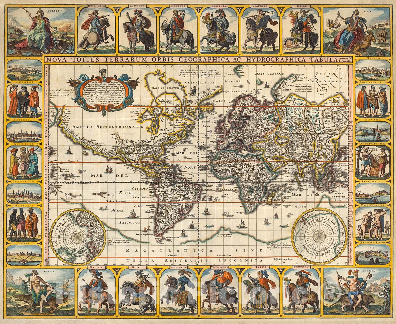 Historic Map : Nova Totius Terrarum Orbis Geographica Ac Hydrographica Tabula Auct. Henr: Hondio., 1630, c1630, Henricus Hondius, Vintage Wall Art