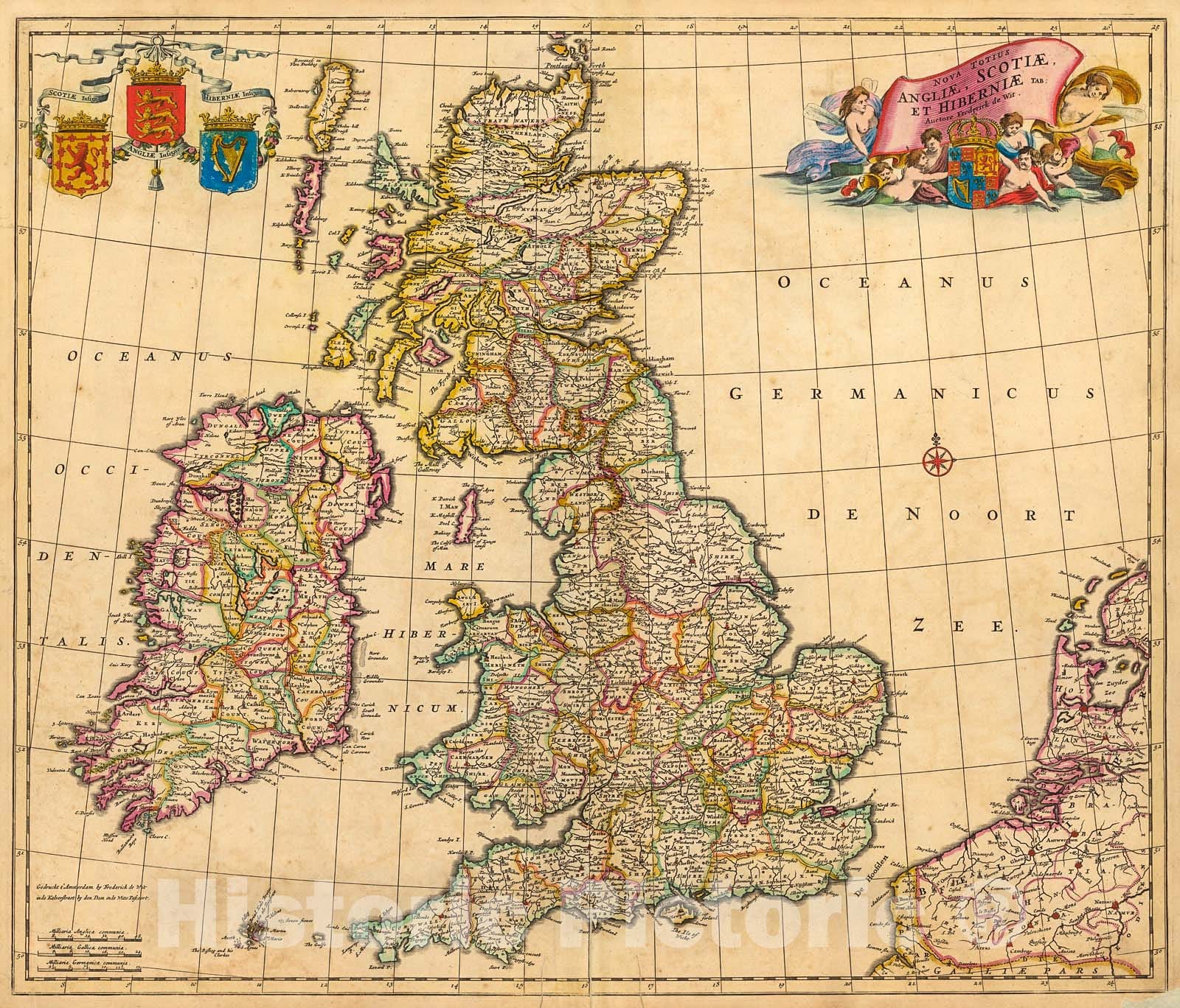 Historic Map : Nova totius Angliae, Scotiae, et Hiberniae, 1690, Vintage Wall Decor
