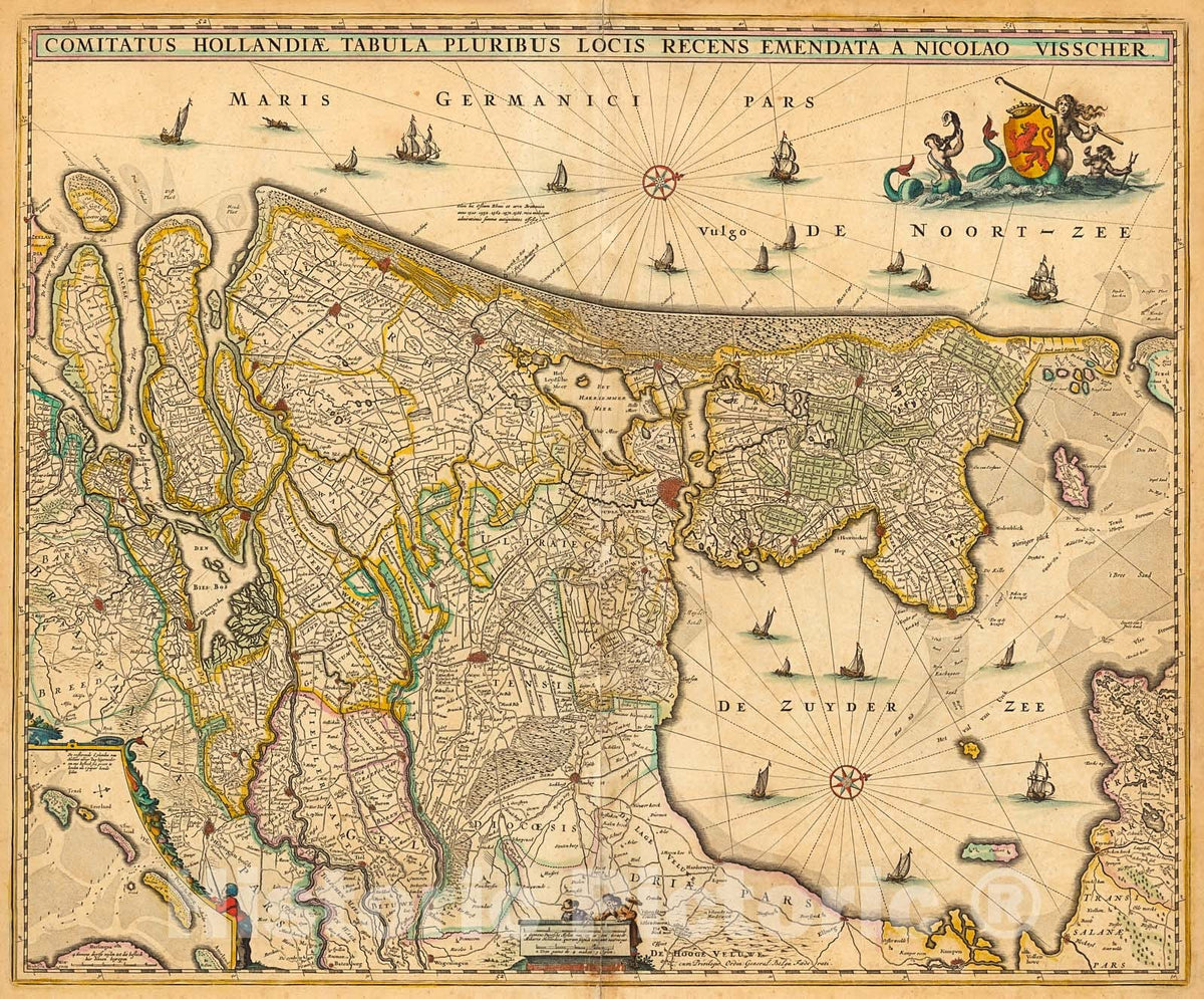 Historic Map : Comitatus Hollandiae tabula, 1690, Vintage Wall Decor