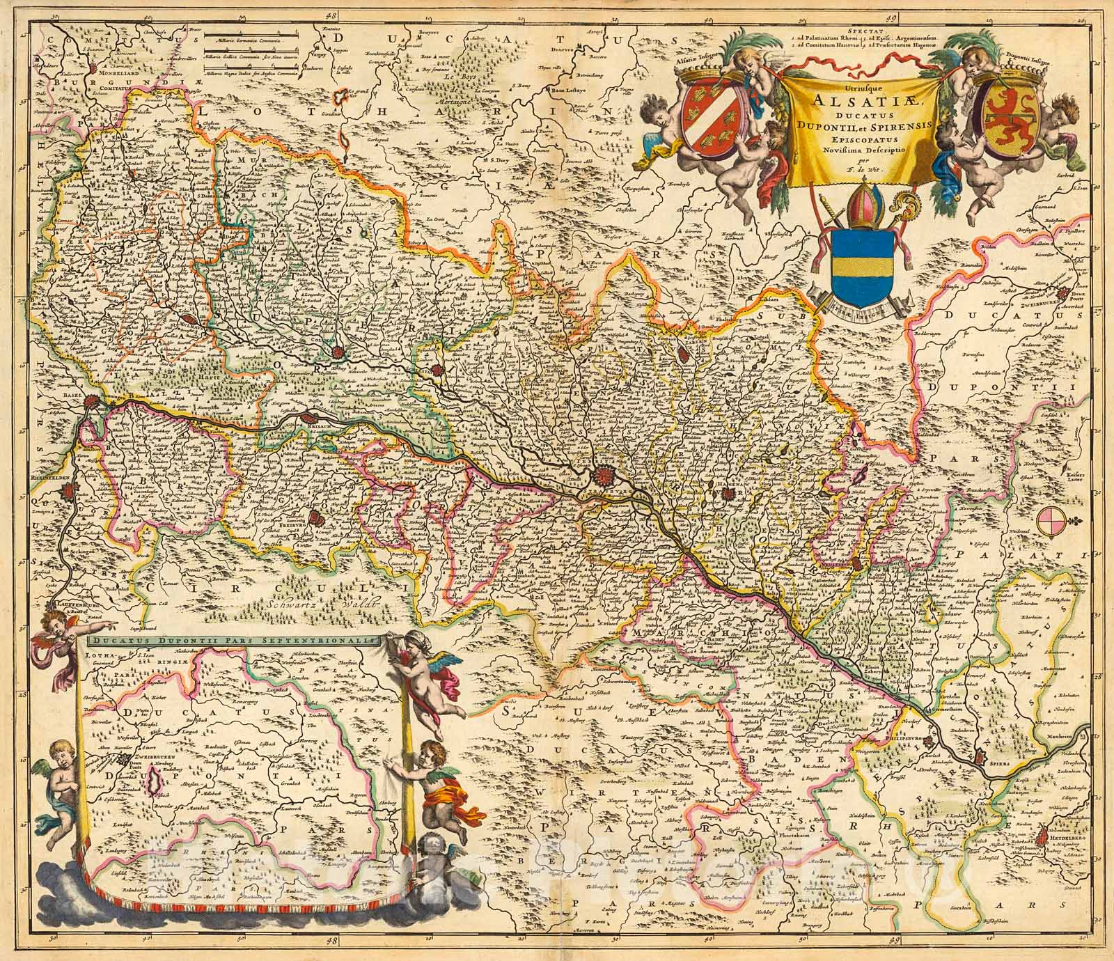 Historic Map : Utriusque Alsatiae, Ducatus Dupontii et Spirensis Episcopatus, 1690, Vintage Wall Decor