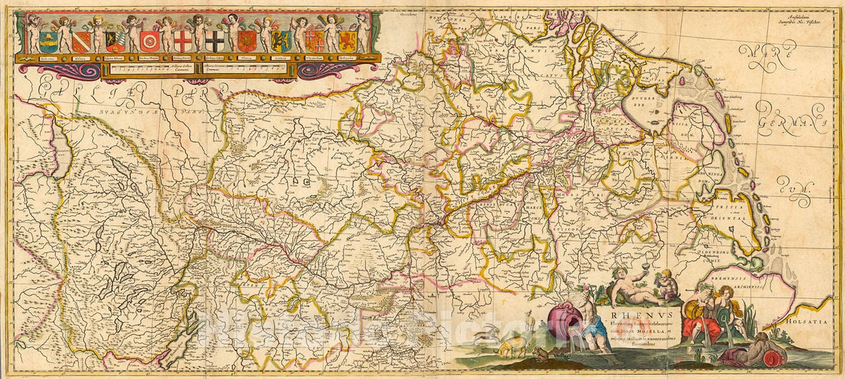 Historic Map : Rhenus fluviorum Europae celeberrimus, 1690, Vintage Wall Decor