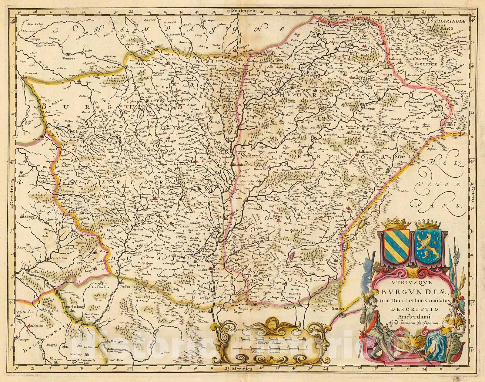 Historic Map : Utriusque Burgundiae tum Ducatus tum Comitatus Descriptio, 1642, Willem Janszoon Blaeu, Vintage Wall Art