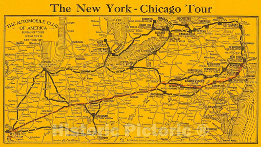Historic Map : The New York -Chicago tour, 1925, Vintage Wall Decor