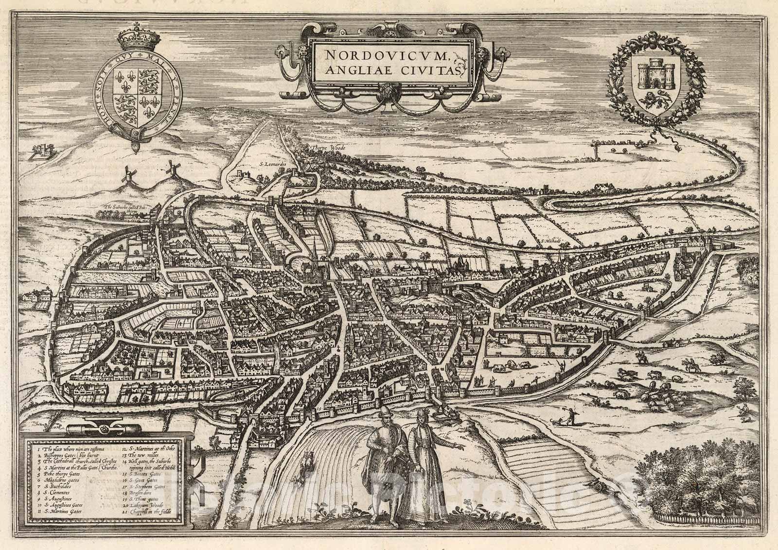 Historic Map : Vol III (1) Nordovicum Angliae Civitas (Norwich)., 1640, Vintage Wall Decor