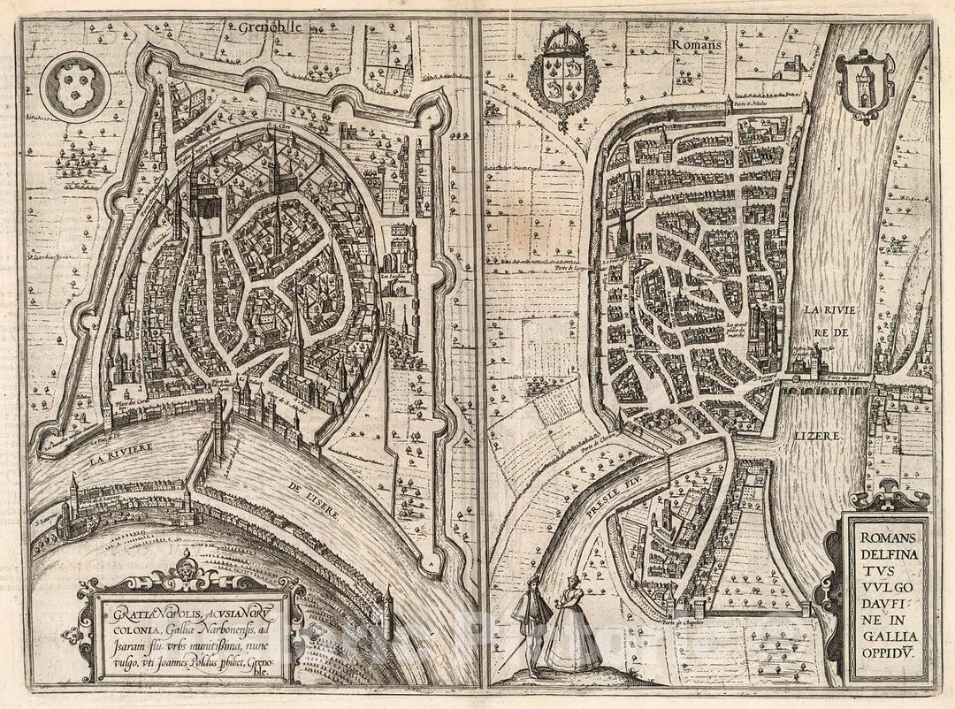 Historic Map : Vol III (9) Gratianopolis... vulgo... Grenoble. Romans Delphinatus vulgo Daufine, 1640, Vintage Wall Decor