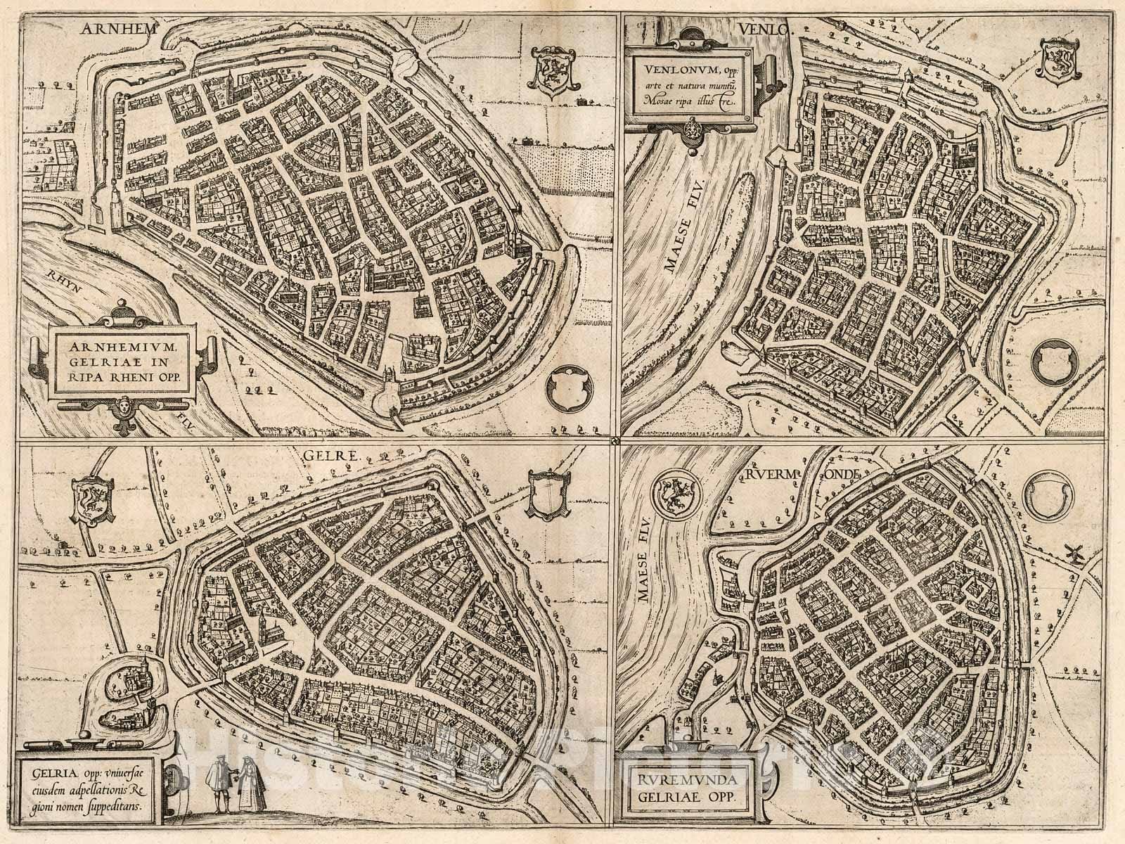 Historic Map : Vol III (17) Arnhem. Venlo. Gelre (Geldern). Ruermonde (Roermond)., 1640, Vintage Wall Decor