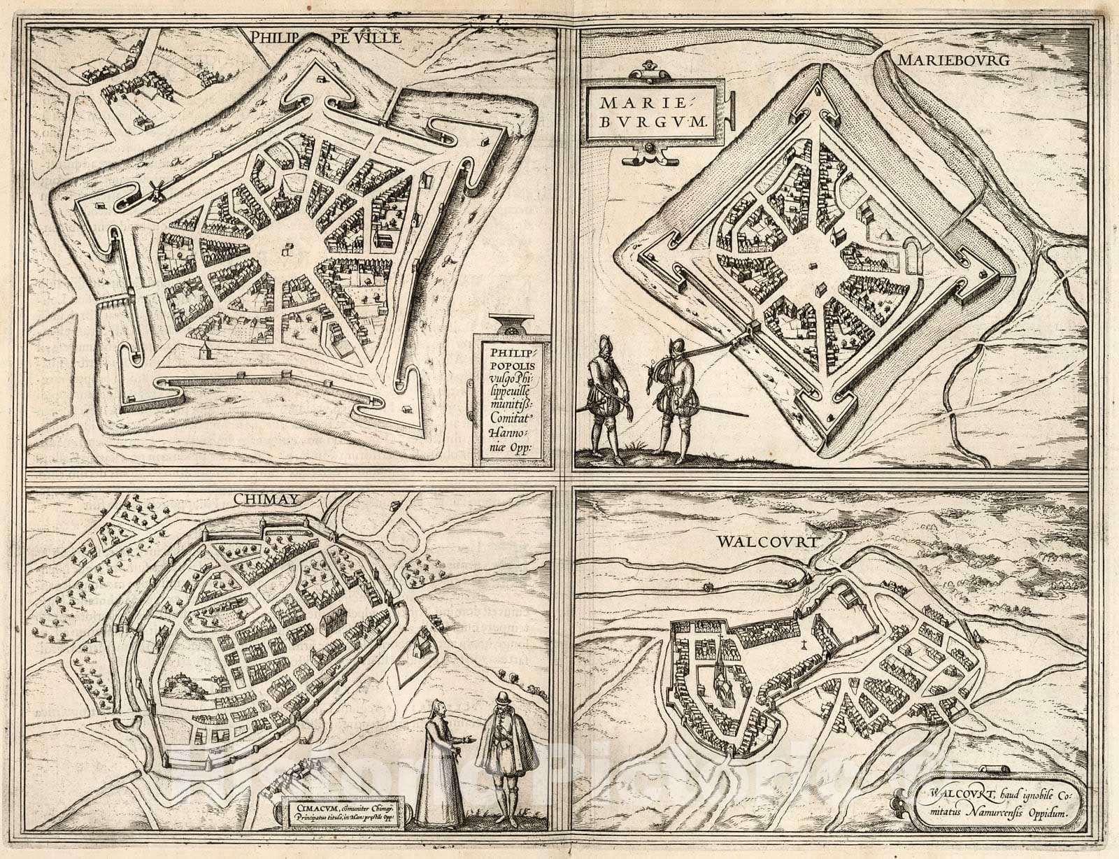 Historic Map : Vol III (27) Philippeville. Mariebourg (Mariembourg). Chimay. Walcourt., 1640, Vintage Wall Decor