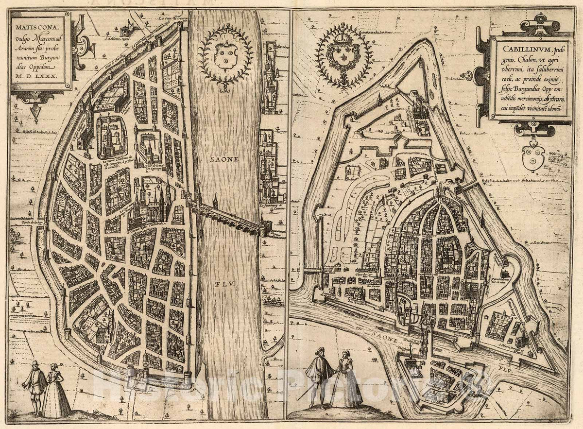 Historic Map : Vol IV (4) Matiscona (Macon). Cabillinum (Chalon-sur-Saone)., 1640, Vintage Wall Decor