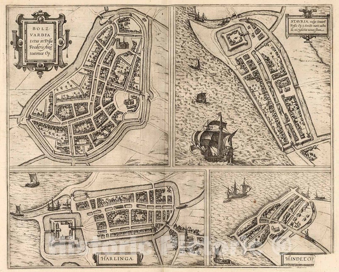 Historic Map : Vol IV (17) Bolzvardia (Bolsward). Stavria (Stavoren). Harlinga (Harlingen). Hindelopia (Hindeloopen)., 1640, Vintage Wall Decor