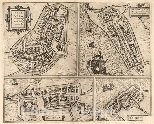 Historic Map : Vol IV (17) Bolzvardia (Bolsward). Stavria (Stavoren). Harlinga (Harlingen). Hindelopia (Hindeloopen)., 1640, Vintage Wall Decor