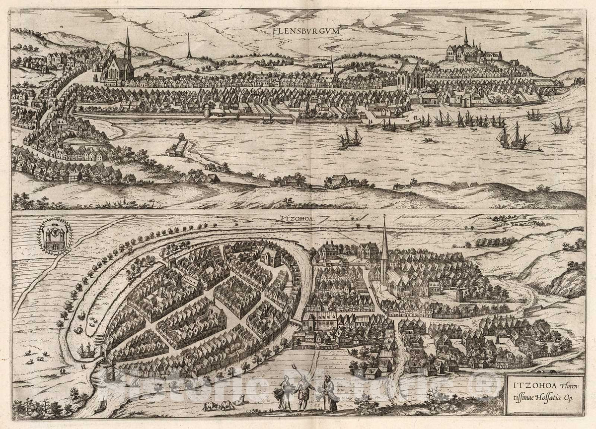 Historic Map : Vol IV (30) Flensburgum (Flensburg). Itzohoa (Itzehoe)., 1640, Vintage Wall Decor