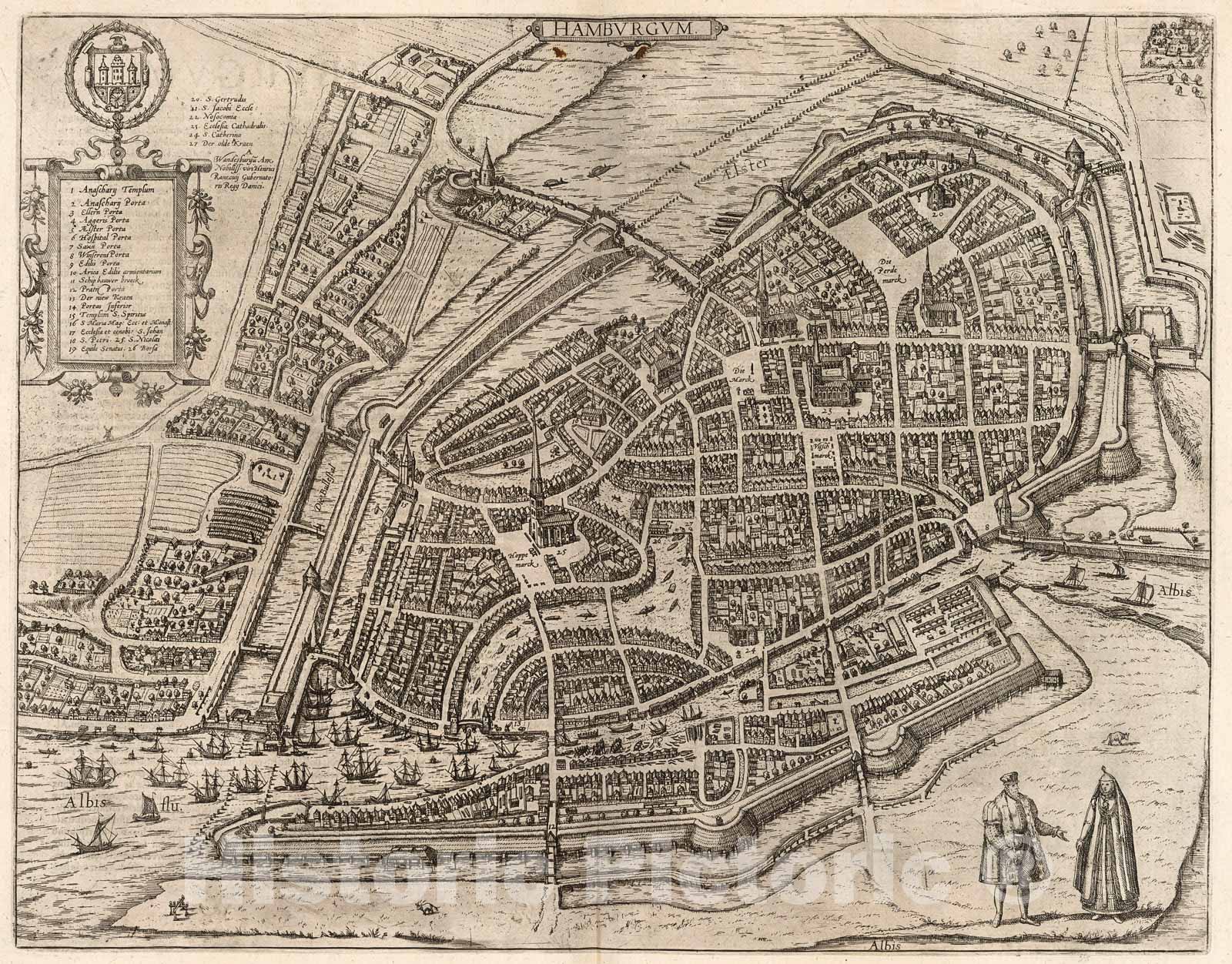Historic Map : Vol IV (36) Hamburgum (Hamburg)., 1640, Vintage Wall Decor