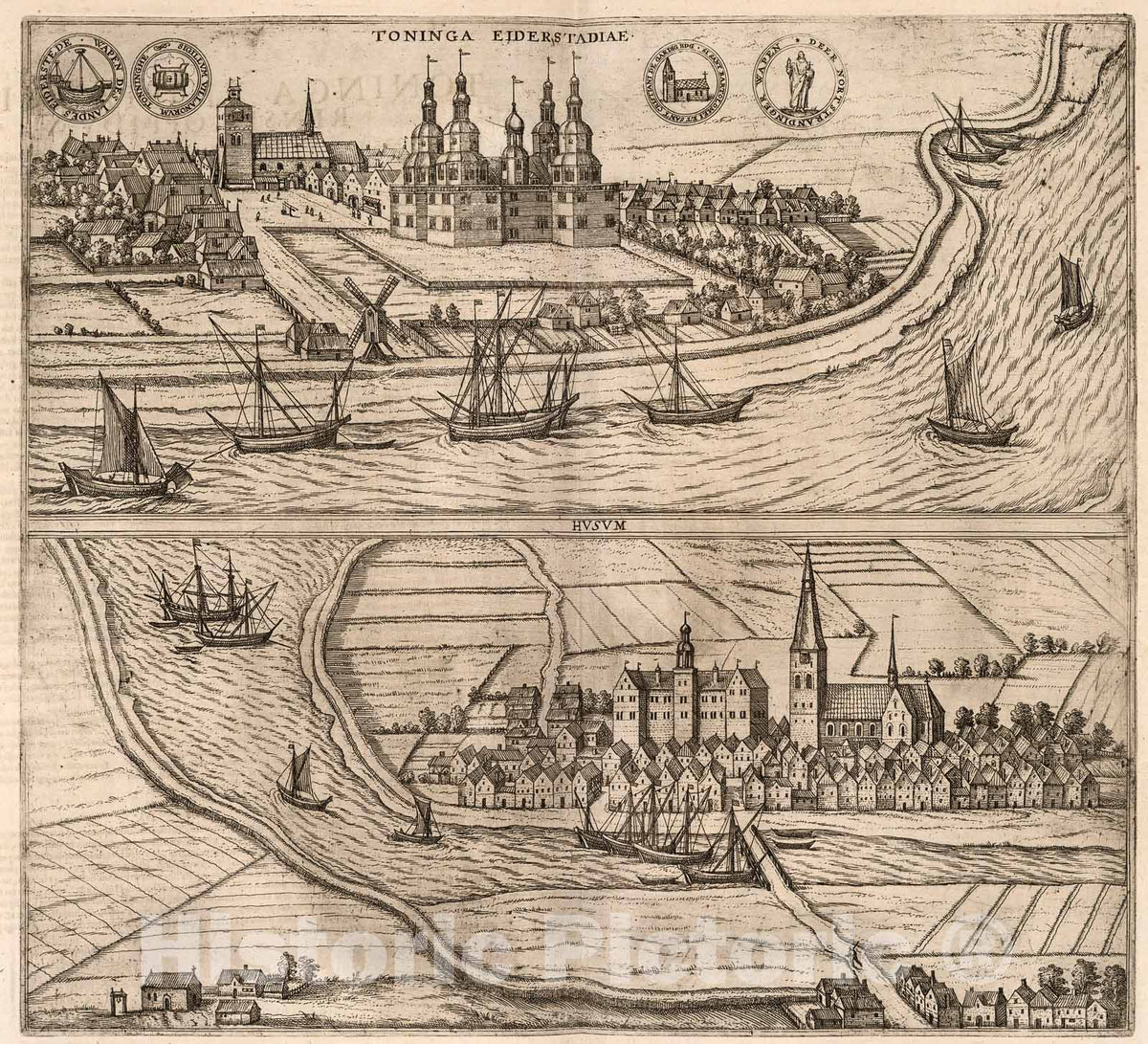 Historic Map : Vol V (35) Toninga Eiderstadiae (Tonning). Husum., 1640, Vintage Wall Decor