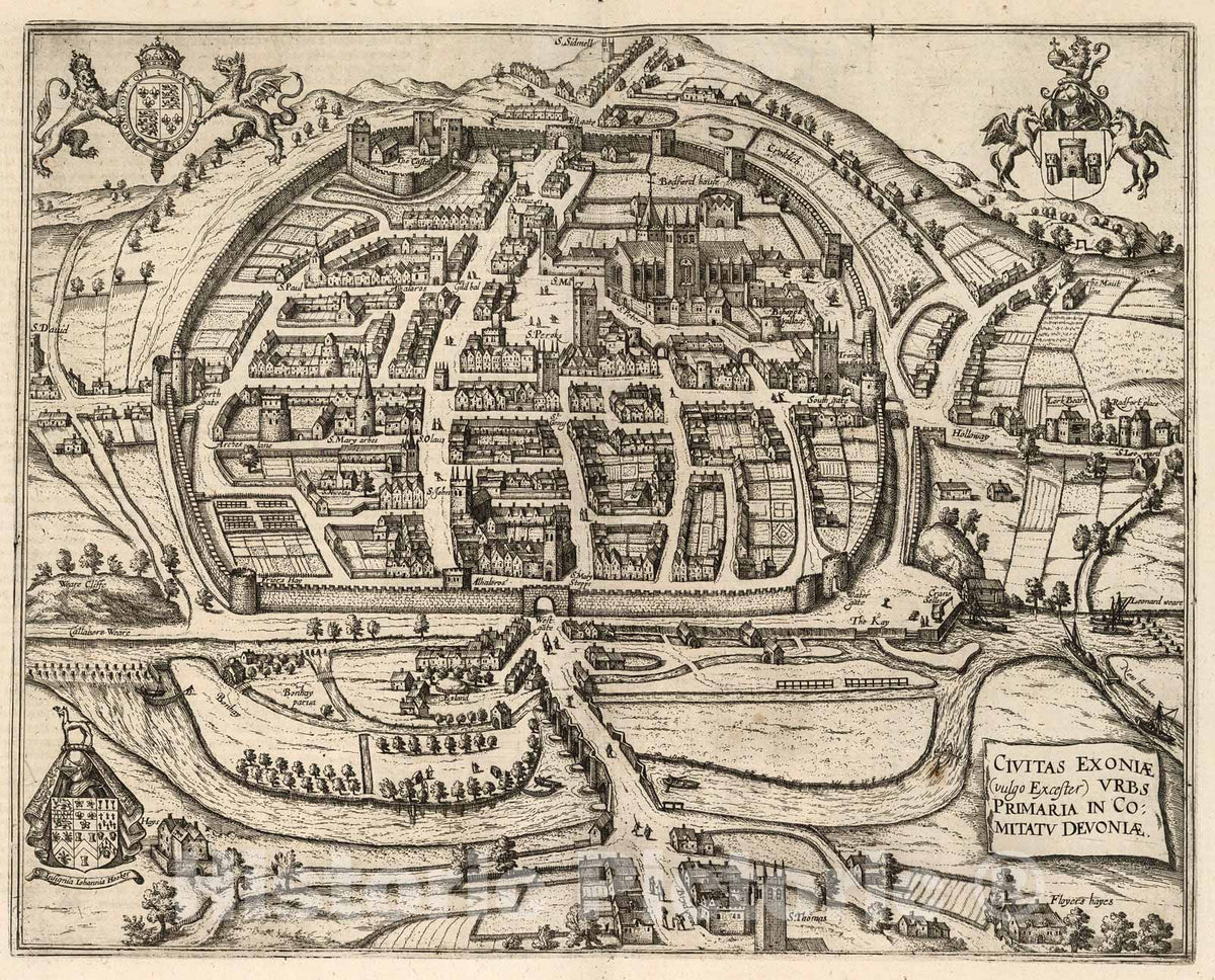 Historic Map : Vol VI (1) Civitas Exoniae (Exeter)., 1640, Vintage Wall Decor