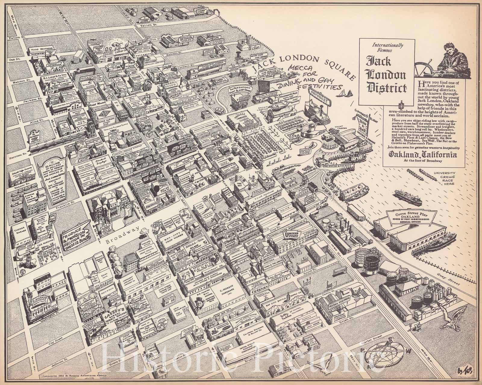 Historic Map : Internationally Famous Jack London District ... Oakland, California., 1952, Vintage Wall Decor