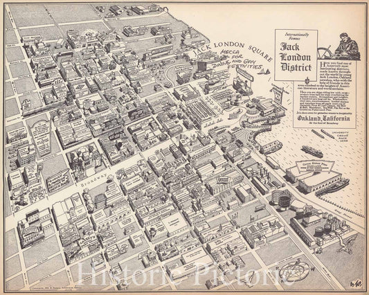 Historic Map : Internationally Famous Jack London District ... Oakland, California., 1952, Vintage Wall Decor