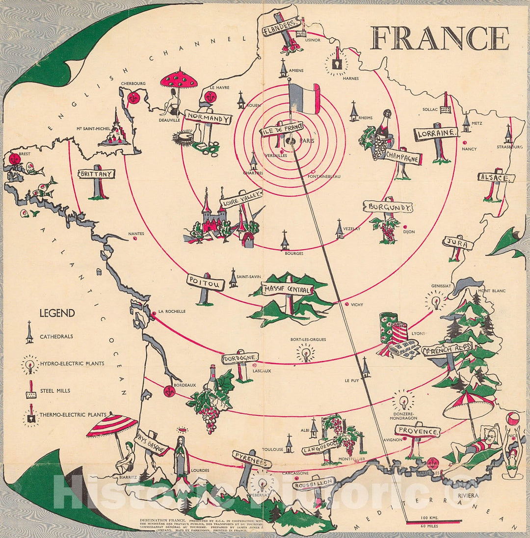 Historic Map : France., 1930, Vintage Wall Decor