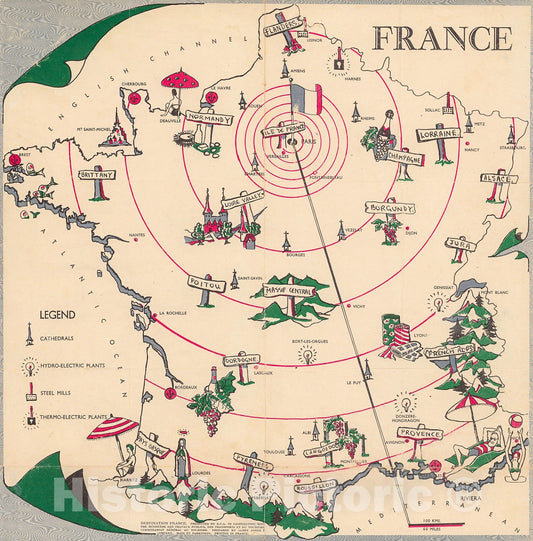 Historic Map : France., 1930, Vintage Wall Decor