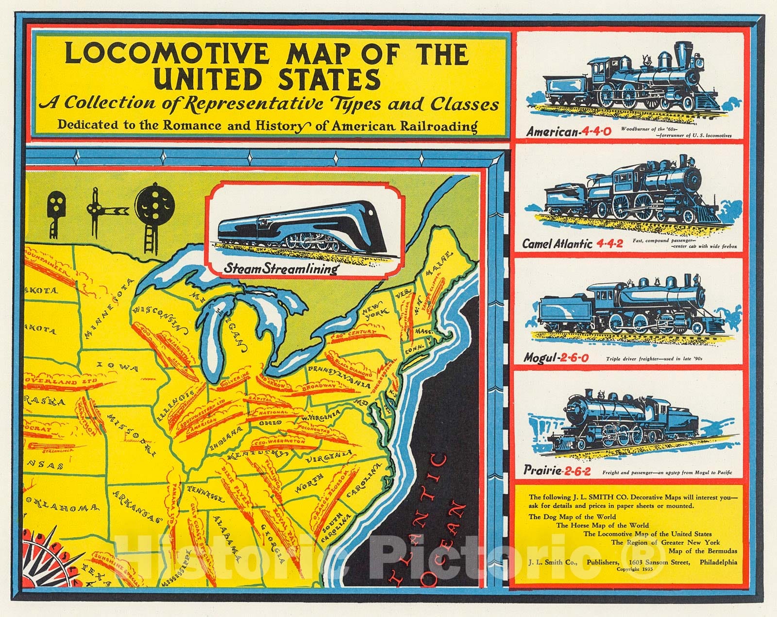 Historic Map : Locomotive Map of the United States., 1935, Vintage Wall Decor