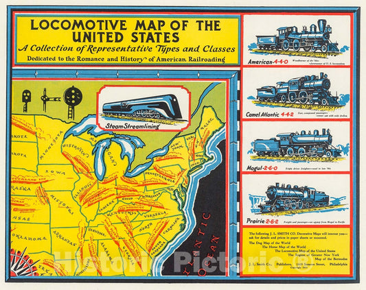 Historic Map : Locomotive Map of the United States., 1935, Vintage Wall Decor
