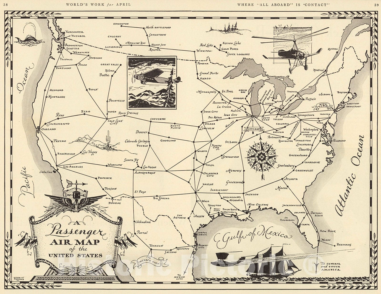 Historic Map : Passenger Air Map of the United States., 1931, Vintage Wall Decor