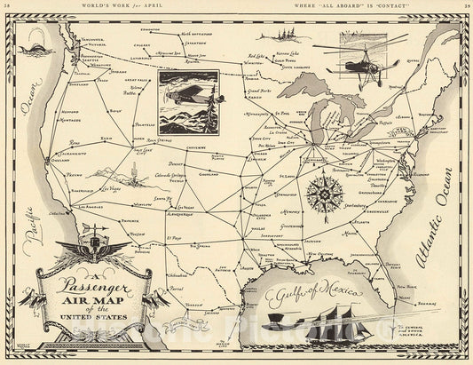 Historic Map : Passenger Air Map of the United States., 1931, Vintage Wall Decor