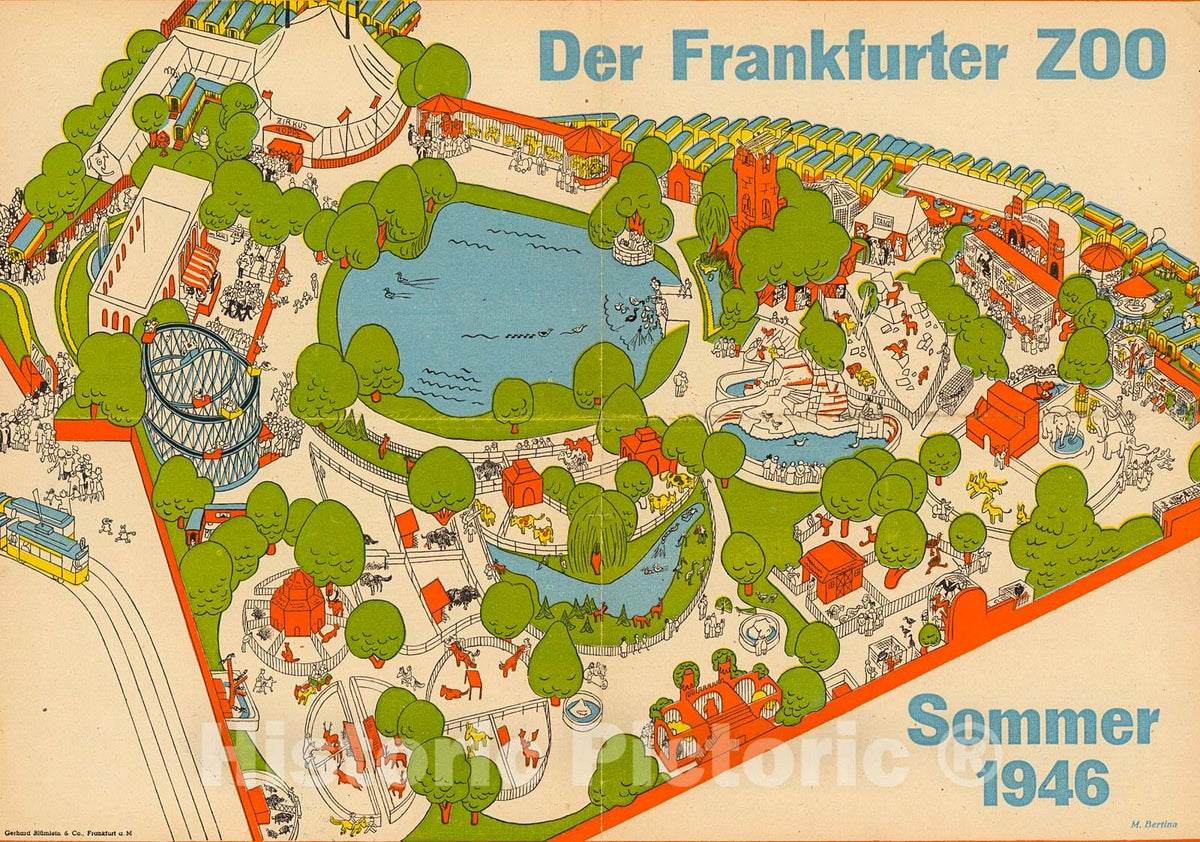 Historic Map : Der Frankfurter Zoo. Sommer 1946. M. Bertina., 1946, Vintage Wall Decor