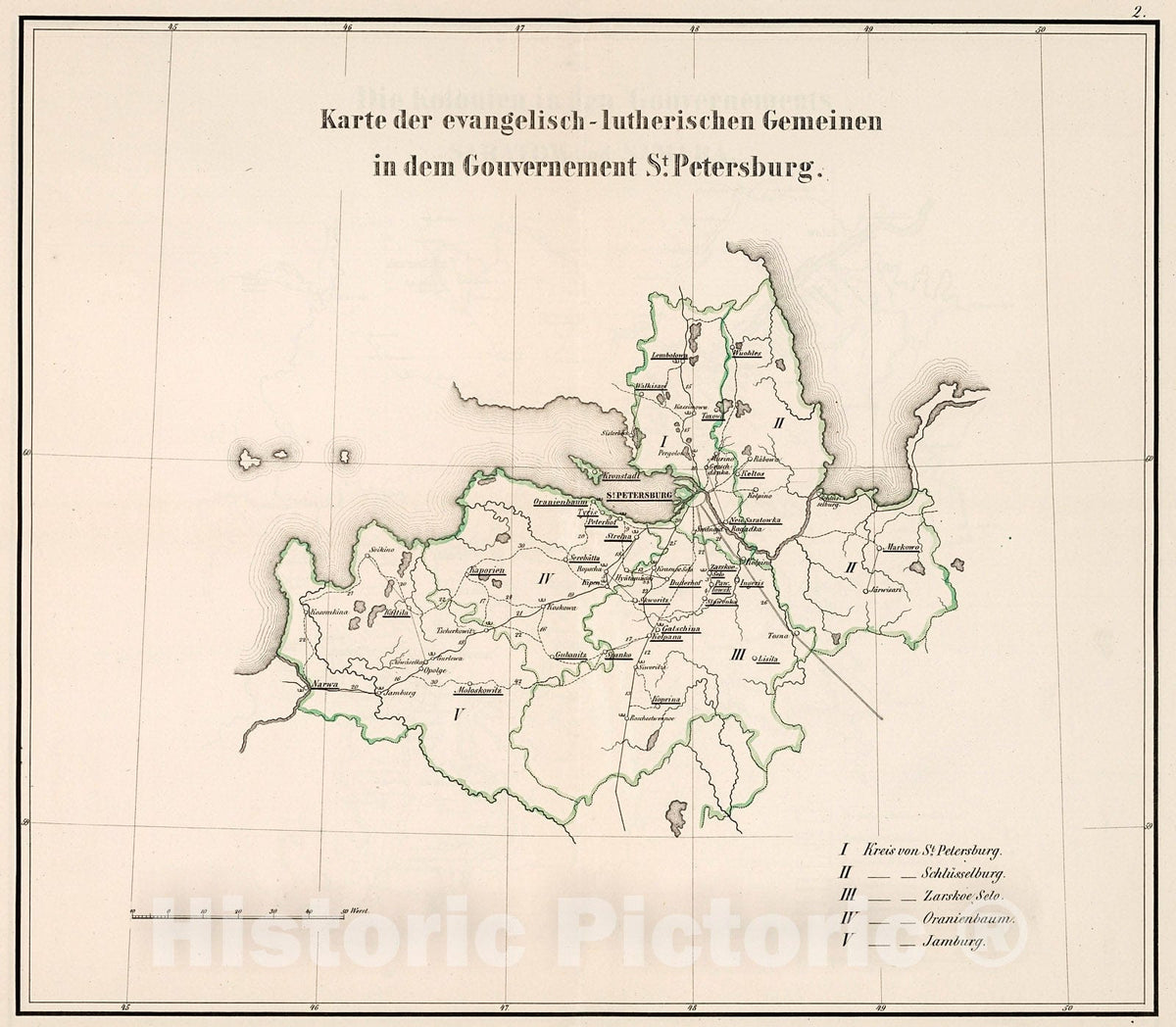 Historic Map : Karte des evangelisch - lutherischen Gemeinen in dem Gouvernement St. Petersburg., 1855, Vintage Wall Decor