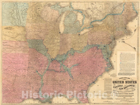 Historic Map : Lloyd's New Map of the United States, the Canadas and New Brunswick, showing every Railroads., 1864, Vintage Wall Decor