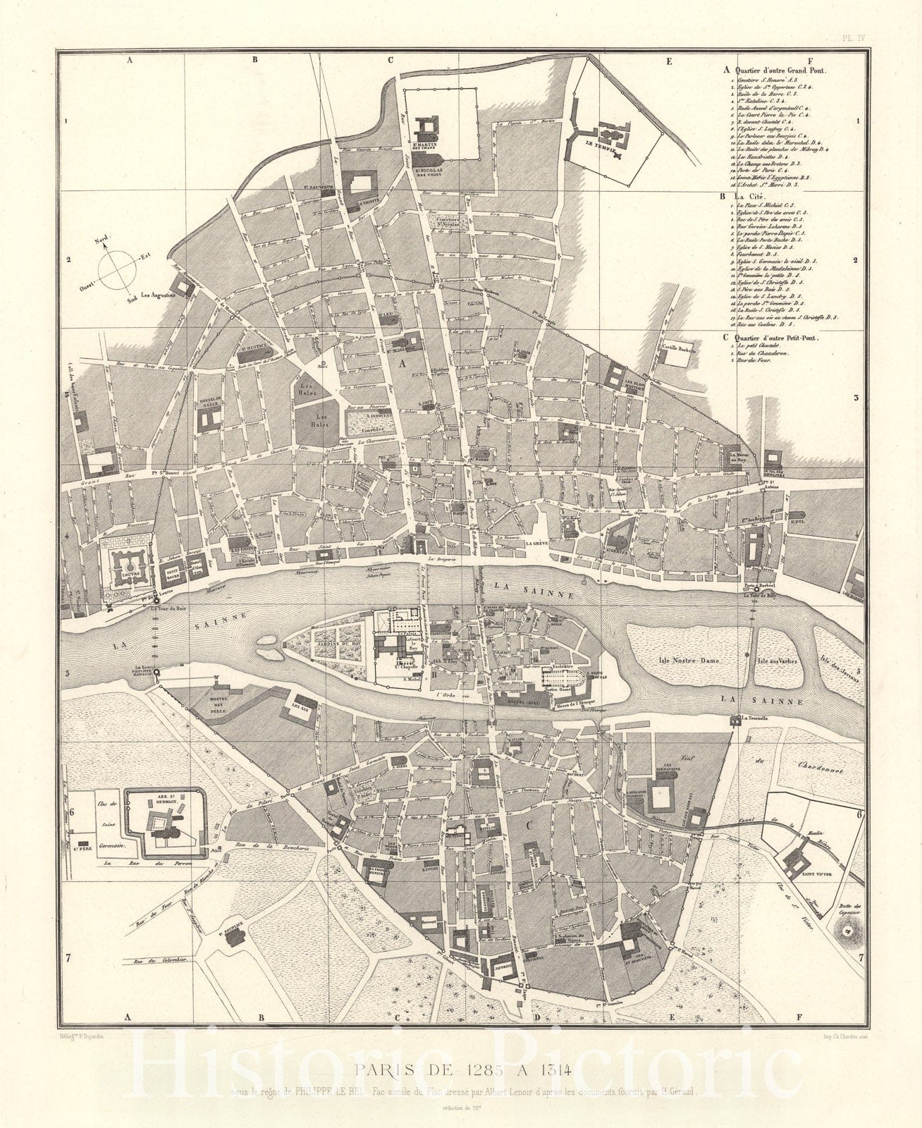 Historic Map : Pl. IV. Paris de 1285 a 1314., 1900, Vintage Wall Decor