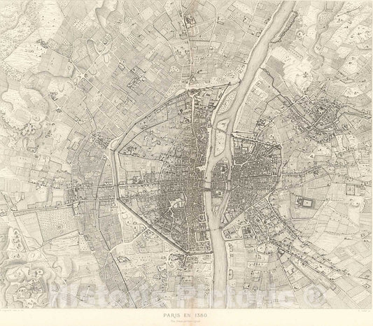 Historic Map : Pl. V. Paris in 1380., 1900, Vintage Wall Decor
