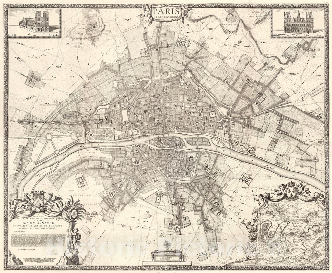 Historic Map : Pl. XX. Paris in 1672., 1900, Vintage Wall Decor