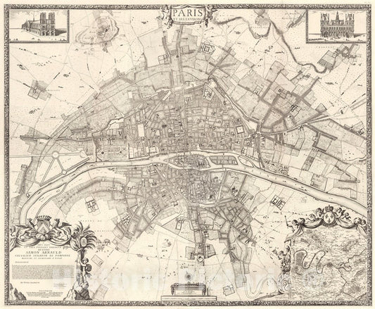 Historic Map : Pl. XX. Paris in 1672., 1900, Vintage Wall Decor