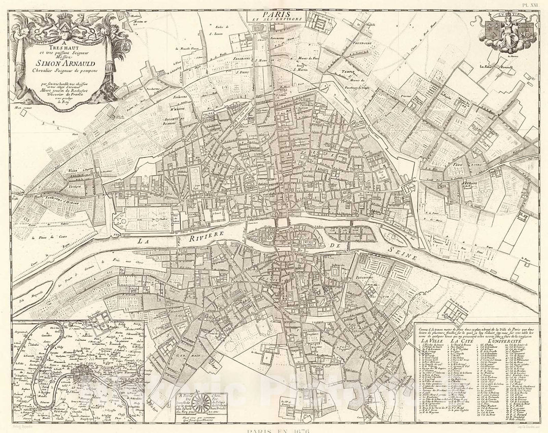Historic Map : Pl. XXI. Paris en 1676., 1900, Vintage Wall Decor