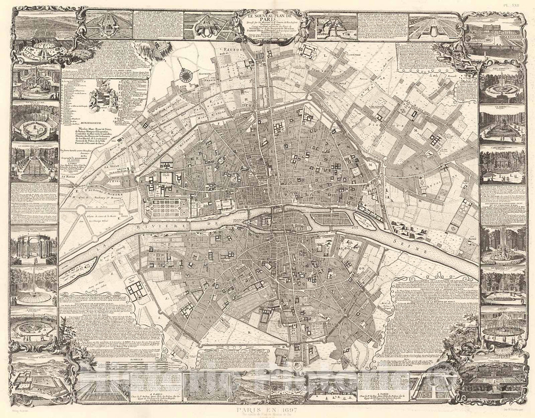 Historic Map : Pl. XXII. Paris en 1697., 1900, Vintage Wall Decor